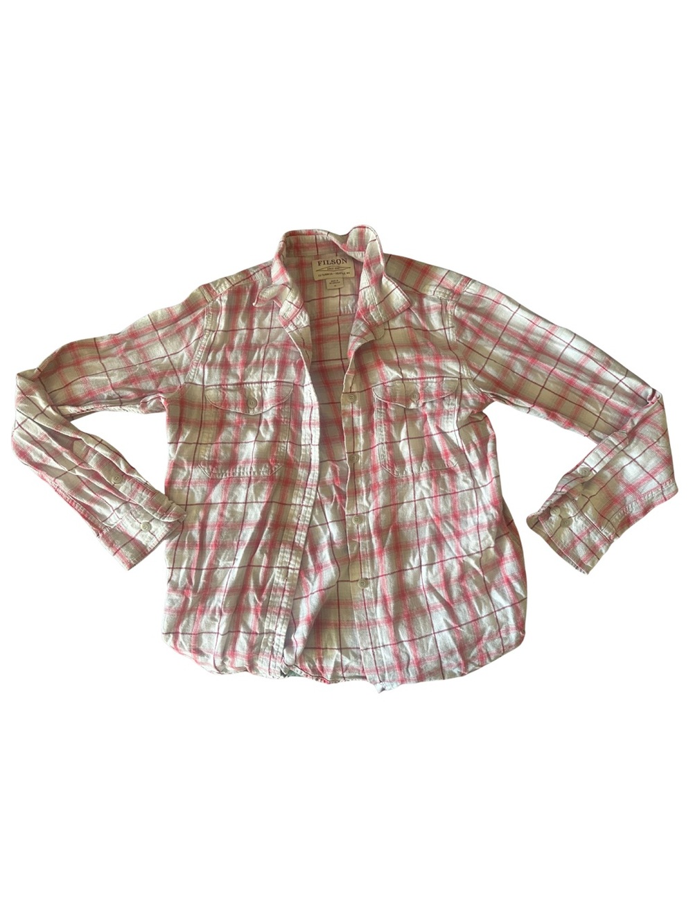 Filson White and Pink Plaid Button-Down Shirt